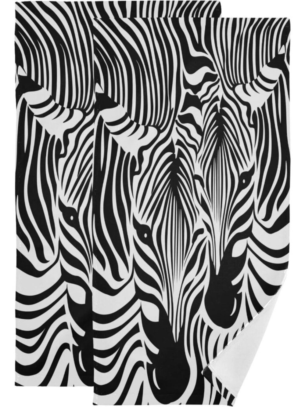 Zebra Print Hand Towels Set of 2 - Soft Absorbent Black & White Stripes for